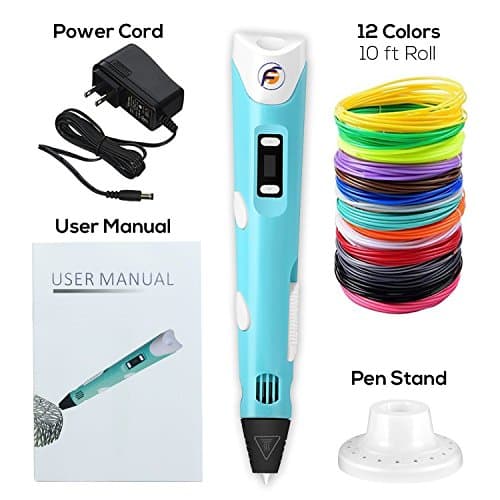 Intelligent 3D Pen LCD Screen + 1.75mm PLA Drawing Pack | Perfect Arts and Crafts Printer | Best Doodler Starter Kit | 12 Multi-Color Support Filament | Best Printing Pen Safe For Kids, Teens, Adults
