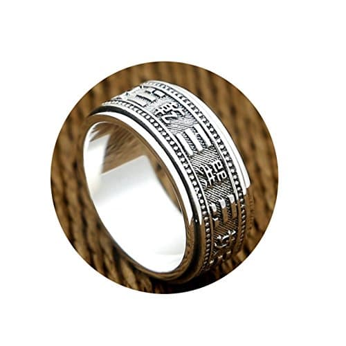 Aundiz Sterling Silver Can Rotate Lucky Ring Chinese Elements Ring 1 cm Wide for Men