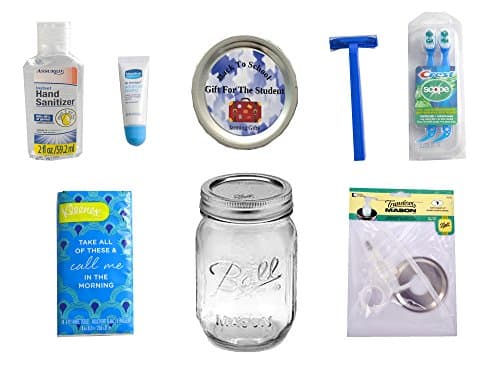Bundle: Gift For The Student- Mason Jar Filled with Hygiene Products-Including Dispensing Pump Lid Converting Jar Into a Soap, Lotion or Hand Sanitizer Dispenser