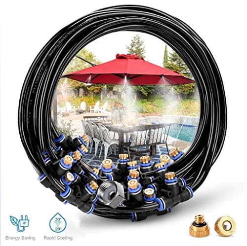 Misting Micro Flow Drip Irrigation Kit, Garden Patio Cooling System 75.46FT (23M) Misting Line 17 Brass Mist Nozzles Brass Adapter(3/4)