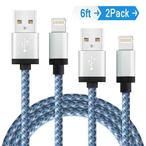 Elktry iPhone Lightning Charger Cable 2Pack 6ft Durable Nylon Braided Sync Wire Fast Lightning Charging Data Transfer Cord for iPhone X 8 8 Plus 7 7 Plus 6 6s Plus SE 5 5S 5C iPad iPod (Blue White)