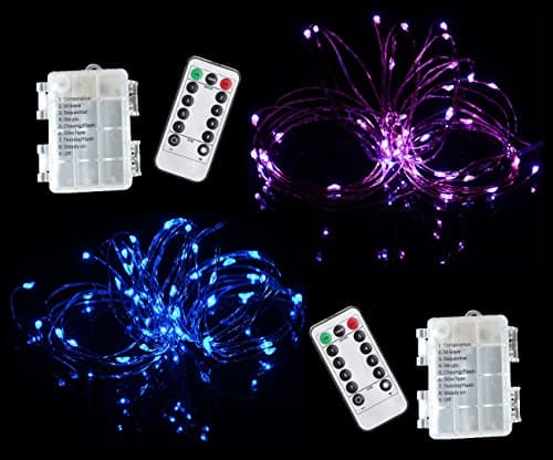 16.4ft 50 Mini LEDs Viewpick Copper Wire Battery Operated String Lights Fairy Lights with Remote Control,2 Pack(Including 2 Colors:Blue and Purple)