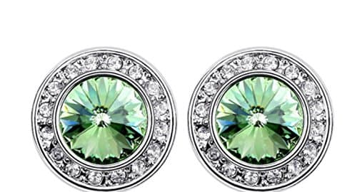 Crystal Post Round Stud Earrings Swarovski Element Silver Tone Peridot