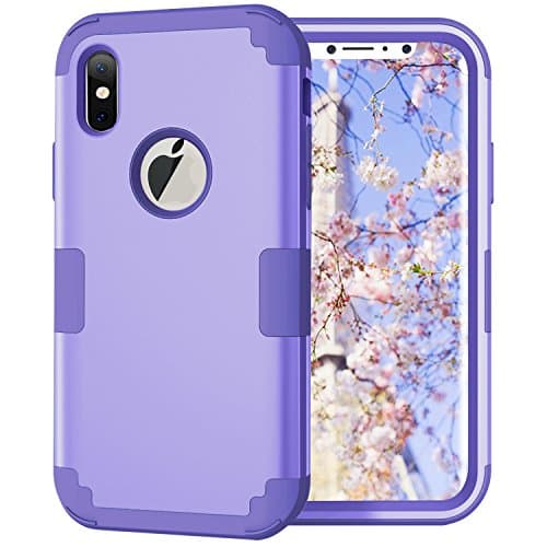 iPhone X Case, Mupoo Three Layer Heavy Duty Shockproof Drop Protection Hybrid Hard PC Case Soft Silicone Impact Defender Full-Body Protective Cover for Apple iPhone X 5.8 inch Light Purple