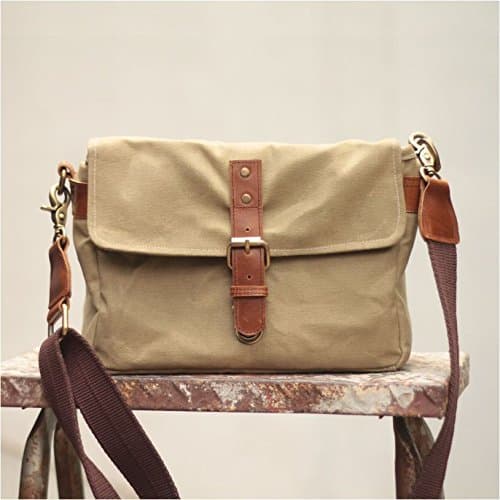 Handmade Waxed Canvas Compact Camera Messenger Bag - Khaki