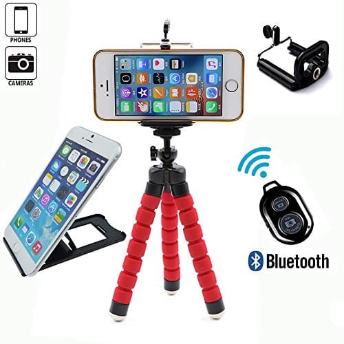 iPhone Tripod-Portable and Adjustable Phone Tripod for iPhone, Cellphone,Cameras with Cellphone Holder Clip and Remote Shutter + Cellphone Tablet Stands Holder -Mini/Red
