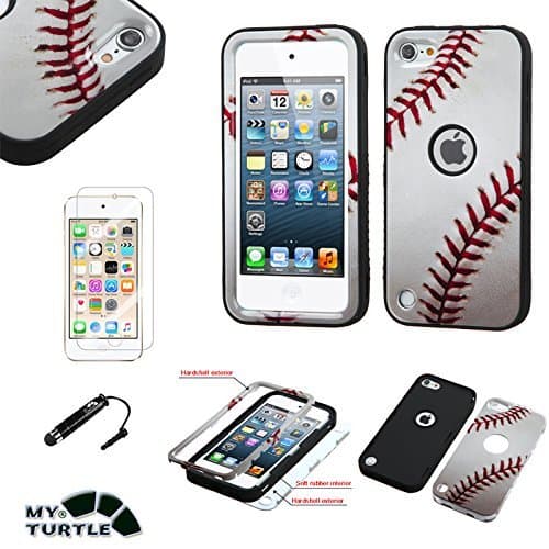 MYTURTLE iPod Touch 7th 6th 5th Generation Case Shockproof Hybrid Hard Silicone Shell Impact Cover with Screen Protector for iPod Touch 7 (2019), iPod Touch 5/6 (2015), Ball Sports Football [Ver #2]