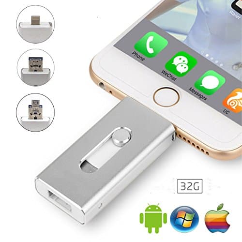 32GB iPhone Flash Drive U Disk - USB,Micr USB and Lightning Tripe Interface(3 in 1) Thumb Drive, Memory Stick for Apple IOS Android Computers (silver)