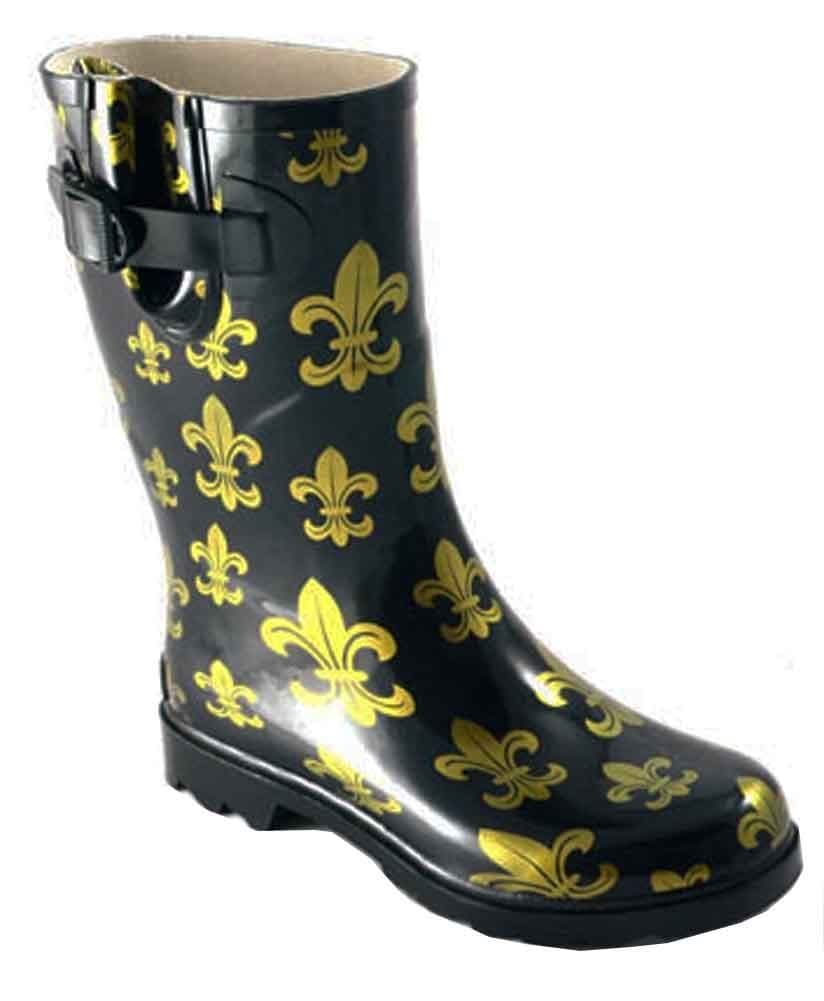 Corky's Cloud Black and Gold Fleur De Lis Rain Boot,7 B(M) US,Multicoloured