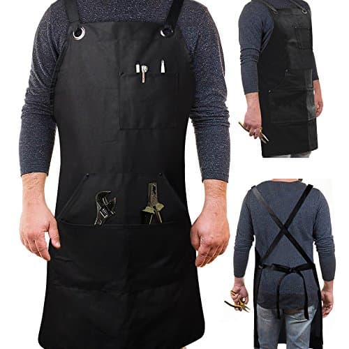 Work Apron,Shop Aprons with Tool Pockets,Adjustable Cross-Back Straps for Men and Women,Apply to Woodworking,Building,Gardeners,Grilling and Welding,Black.