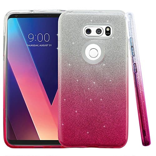LG V30 Case, V30 Plus Case, Slim Fit Ultra Thin Glitter Polycarbonate Silicone TPU Soft Cover - Hot Pink Gradient
