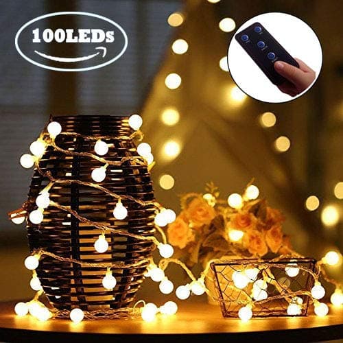 LED String Lights,100 Bulds 36 Feet /11M 8 Modes Globe Outdoor/Indoor Decorative Plug in Lights with Remote Control & Timer Waterproof for Patio, Christmas,Garden, Wedding, Parties(Warm White)