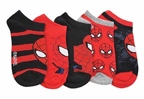 Marvel Comics Boys Spider-Man Red &amp; Black Ankle Socks 5 Pairs, Sock Sz L (8-9.5)