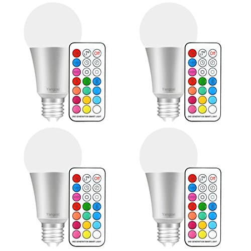 Yangcsl E26 LED Color Changing Light Bulb, 10W Dimmable RGB LED Light Bulbs with Remote Control, 60 Watt Equivalent (Pack of 4)
