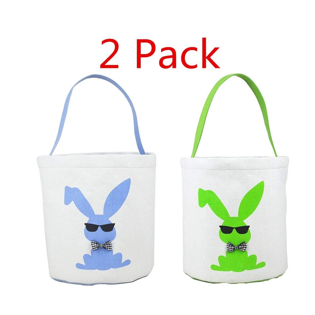 Easter Basket Easter Bag for Kids Easter Hunt Bag Gift Toy Bucket Tote (Green & Blue - 2pcs)