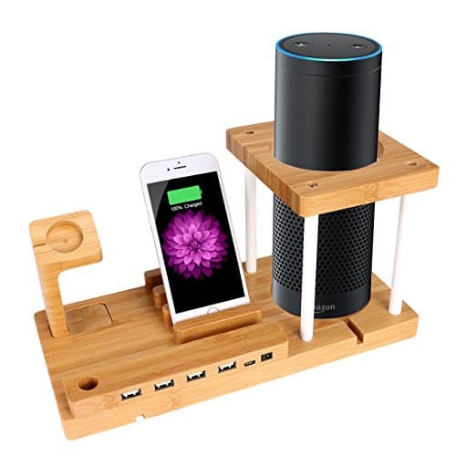 Bamboo Speaker Mounts for Amazon Echo ,Bamboo charging station UE Boom and Charging station with 4-Port USB Charger Cell Phone &amp; Smart Watch Accessories Cell Phone Speaker Mounts