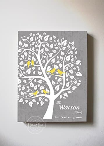 MuralMax Personalized Unique Family Tree - Stretched Canvas Wall Art - Make Your Wedding &amp; Anniversary Gifts Memorable - Unique Decor - Color - Gray # 4-30-DAY - Size 16x20