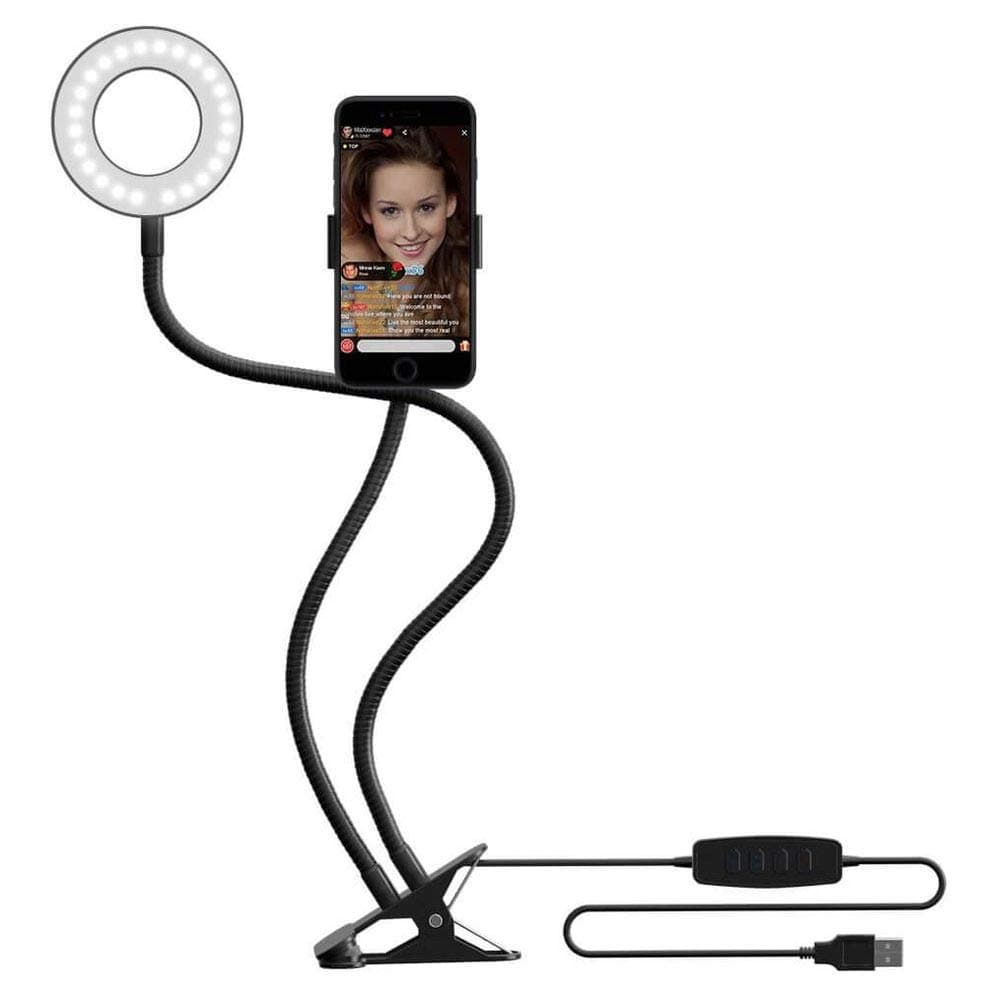 Selfie Ring Light with Cell Phone Holder for Live Stream,[360 Rotating] Flexible Long Arms Gooseneck Mount, Clamp on Lazy Bracket with LED Selfie Light for Mobile iphone 7,6/plus,Samsung,HTC,HUAWEI
