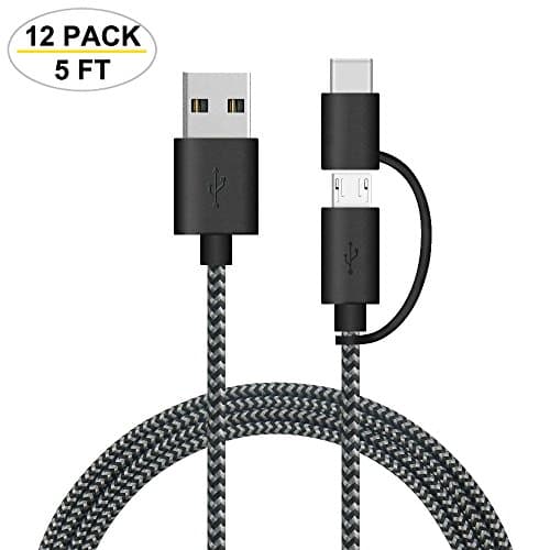 Gopala Micro USB and Type C Cable USB 2 in 1 Charging Cord for New MacBook Google Pixel XL Samsung, Nexus LG Motorola Micro and Type C Smartphone - 12 Pack