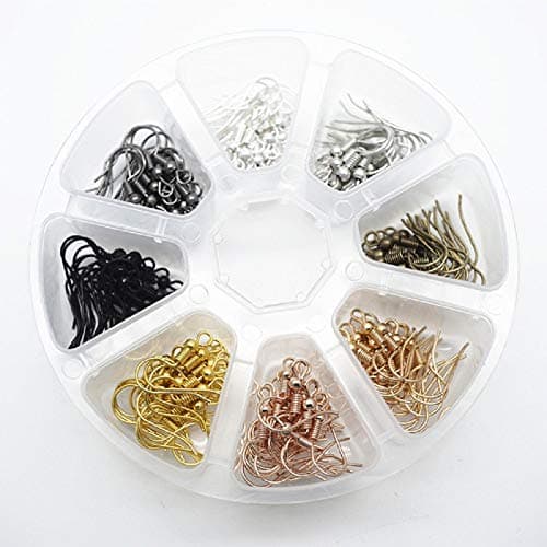 160Pcs Earring Finding Ear Wire with Box Hypo- Allergenic Mixed Color Earring Clasps Hooks Jewelry Making Accessories (8Colors Each Color 20Pcs)