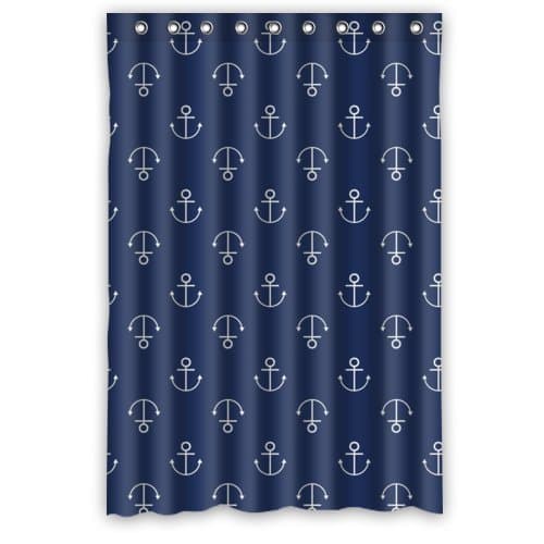 48"(W) x 72"(H) 100% Polyester Blue Nautical Decor Anchor Waterproof Bath Curtain