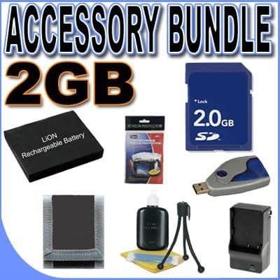BigVALUEInc Saver Accessory Bundle - Replacement Lithium Ion Battery for Pentax Optio W60 and M50 PLUS 2GB SDHC Secure Digital Memory Card - Quick-Rapid External Battery Charger - Flexible Mini Table Top Tripod + MORE!