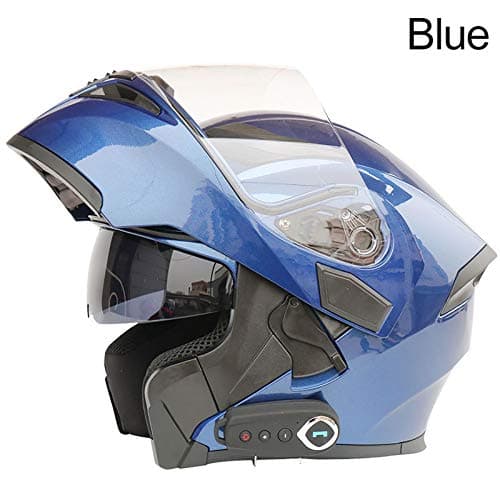 Bluetooth Integrated Modular Flip up Full Face Motorcycle Helmet Sun Shield Mp3 Intercom (Blue, XXL)
