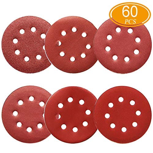 5-Inch Hook and Loop Sanding Discs for Orbital Sander, Assorted Sandpaper 1000/800/600/400/320/240 Grits, for Automotive Wood Plastic Sanding, 60 PCS