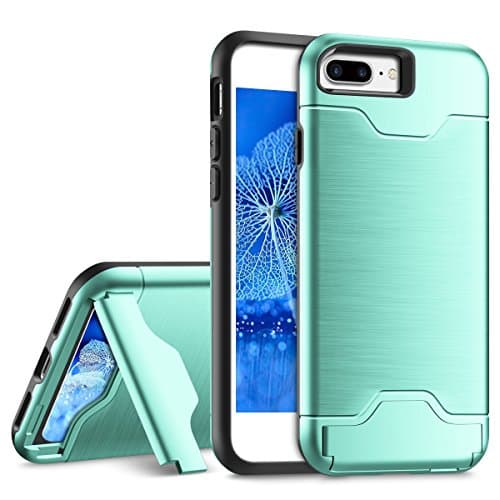 iPhone 7 Plus Case, Ecoconut iPhone 7 Plus Wallet Case Kickstand Card Slot Cover Dual Layer Protective Hard Shell Thin Armor Defender Slim Bumper Grip Case with Card Holder for iPhone 7 Plus Mint