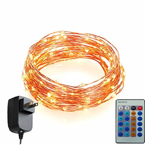 LED String Lights 33 ft 100 with plug in adapter Dimmable with Remote Control Waterproof Decorative lights for Halloween Christmas Bedroom Home Decor Patio Yard Parties Wedding Copper Wire Warm White