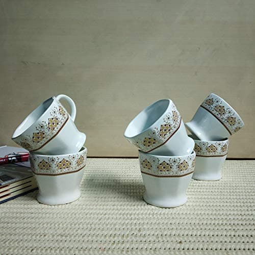 SGA Ceramic Gloss Finish Tea Cup & Coffee Cup - Set of 6-120ml