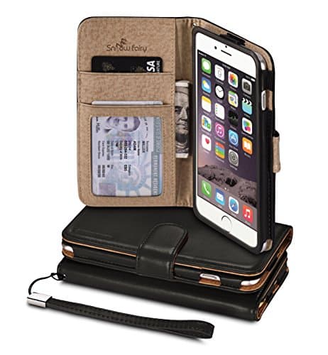 iPhone 6s Plus (5.5) Cases, iPhone 6 Plus (5.5) [Snow Fairy] Flip Cover Case [Premium Synthetic Soft Leather Wristlet Series][Card Holder][Wallet] - [Leather Fit] Wrist Strap Cases Black