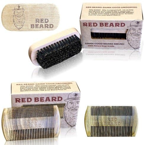 Red Beard Coffee: Beard Brush and Comb Set for Men - Naturally Scented Sandalwood, 100% Boar Bristle Thick &amp; Thin Teeth - Perfect Kit for Beard Oils &amp; Balms For Men Grooming Long and Short Beards