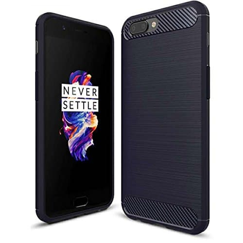 OnePlus 5 Case,With [2 Pack] Tempered Glass Screen Protector,Geto Ultra Thin Carbon Fiber Scratch Resistant Shock Absorption Soft TPU Case For OnePlus 5 (Blue)