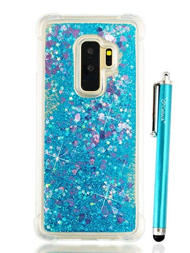 S9 Plus Case Glitter, Cattech Liquid Bling Sparkle Shiny Moving Quicksand - Slim Clear TPU Bumper Non-slip Grip Phone Shockproof Protective Cover for Samsung Galaxy S 9 Plus + Stylus (Blue)