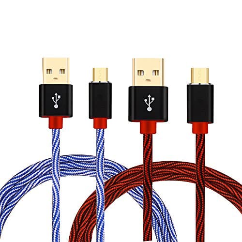 Shuliancable Micro USB Cable [2Pack ] 6ft High Speed Nylon Braided Android Charger USB to Micro USB Gold-plated head for Samsung, Nexus, LG, HTC, Nokia, Sony, and More(White Blue and Red Black)