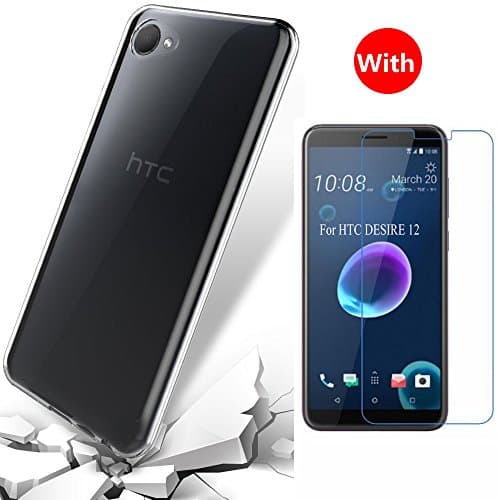 For HTC D12 Case with Screen Protector-Full Coverage Soft Slim and Lightweight Protective Leather Case with [2 PACK] High Clear 9H Hardness Tempered Glass Screen Protector for HTC D12