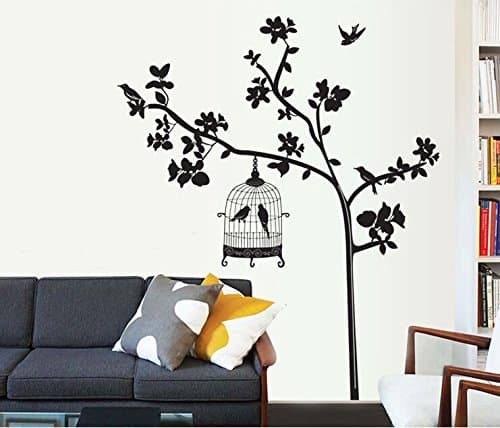 Wowall Birdcage Tree Birds Home Study Decor Wall Decal