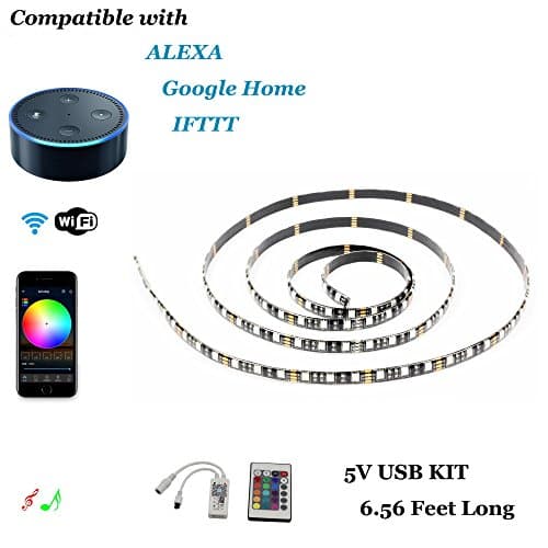 INVOLT LED Strip Lights Alexa Compatible USB Kit, 2M 6.56Ft 5V 5050 RGB 120LEDs, Wifi SmartPhone Wireless Control &amp; Music Sync, Work with Android IOS APP, IR Remote Controller &amp; Google Home &amp; IFTTT