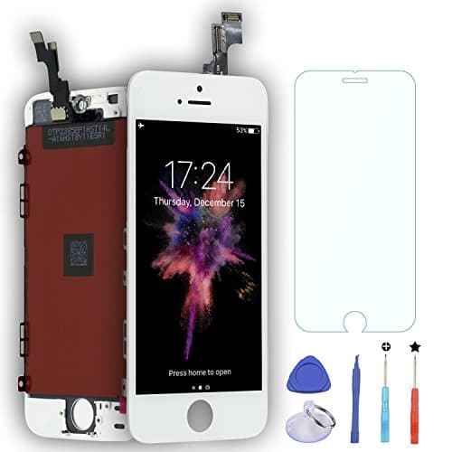 iPhone 5s Screen,DAMPO Replacement LCD Display Touch Screen Digitizer Frame Assembly Full Set for iPhone 5s 4.0"[Not for iPhone 5]with Tool Kits and Glass Screen Protector-White