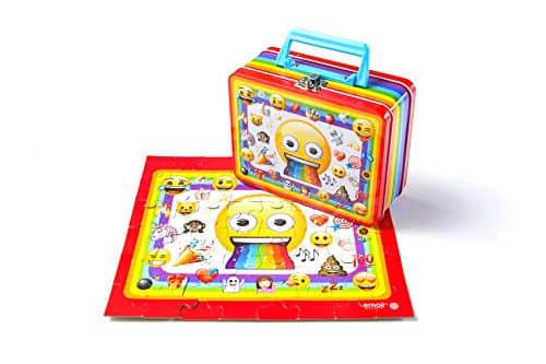 DaHo Tin Lunch Box with Jigsaw Puzzles Inside 48 pc (Emoji Rainbow)