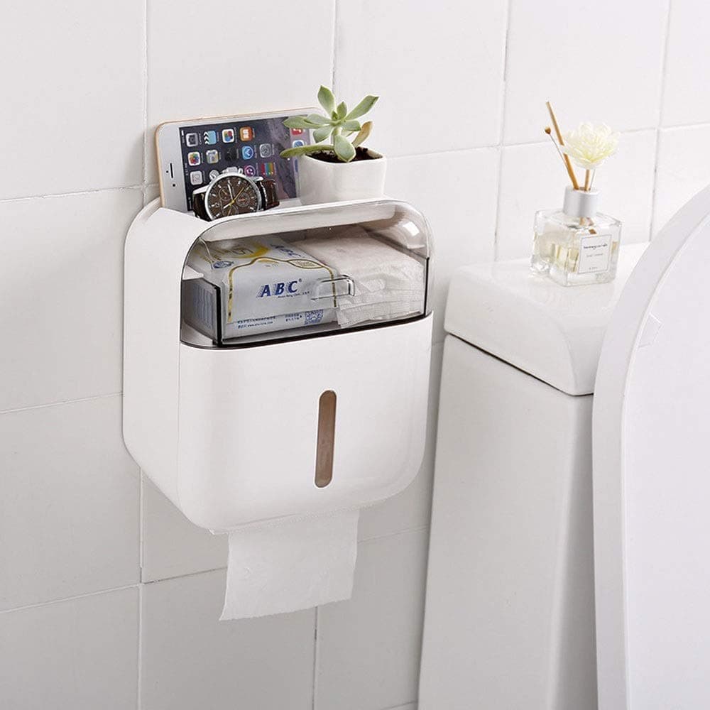 LOSYU Muti-Function Tissue Holde, Creative Waterproof Toilet Paper Box, Plastic Bathroom Telephone Shelf, Kitchen Livingroom Seamless Stickers (Color : Gray)