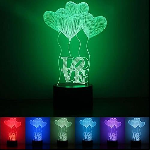 JCare 3D Visual Four Love Heart LED Bulb Optical Illusion Colorful LED Table Lamp Touch Romantic Holiday Night Light Wedding Gifts Valentine's Day Present Christmas Gift