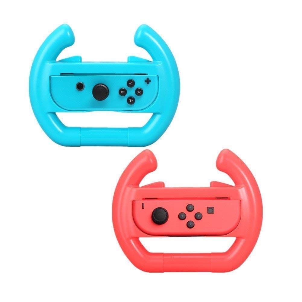 Switch Wheel,KINGEAR Dobe Joy Con Steering Wheel Grips for Switch Controller(2 Pack, Neon Red/Blue)