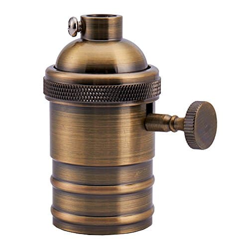 iSunMoon One-Way On-Off Turn Knob Brass Light Socket - Polished Bronze Finish - 1/8 IPS With Screw Set - Retro Vintage Brass Light Socket - Edison Pendant Light Socket