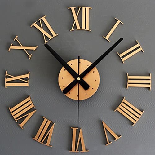 Adsled Metallic-feeling 3d DIY Funny Wall Clock Modern Design Decorative Fashion Roman Numeral Wall Clocks Home Decoration (Gold Color)