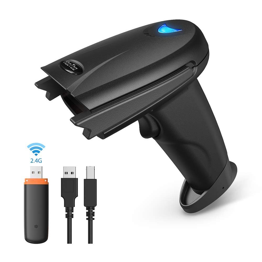 HooToo Barcode Scanner 2.4Ghz Wireless and Wired 2 in 1 Handheld Bar Code Scanners USB 1D Automatic Barcode Reader with 32-bit Decoder,for Retail, Inventory Management, Compatible with Common Systems