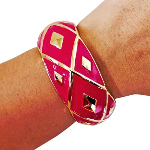 Fitbit Bracelet to Hide and Protect Fitbit Flex and Flex 2 Fitness Trackers - The MIMI Magenta Pink and Gold Hinge Bangle Bracelet (Pink, Fitbit Flex)