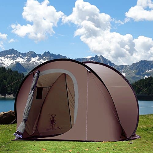 Large Pop Up Camping Hiking Tent Automatic Instant Setup Easy Fold back Shelter (Brown)