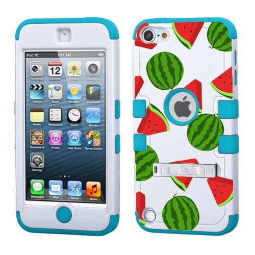 PHONETATOOS iPod Touch 5th 6th Generation Case - Hard Shell Case Compatible with Apple - Shockproof Hybrid 5/6 Cover With Stand For Boys And Girls (Watermelon)